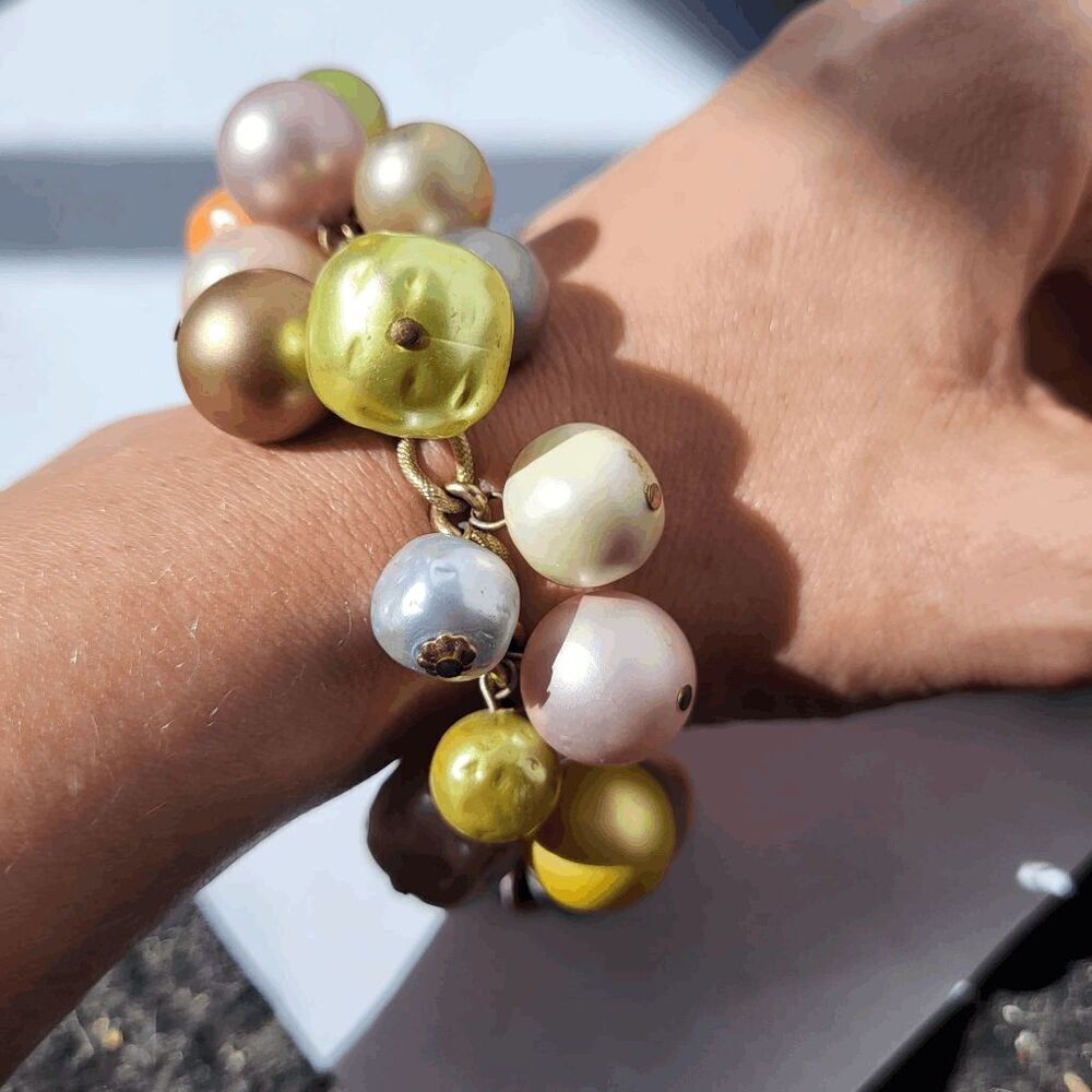 Vintage Green, Gold, Pink & Blue Bead Charm Bracelet